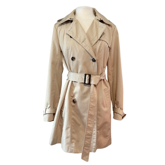 NWOT Banana Republic Sz L Trench Coat with Belt Knee Length Khaki Tan Modern - Picture 7 of 13